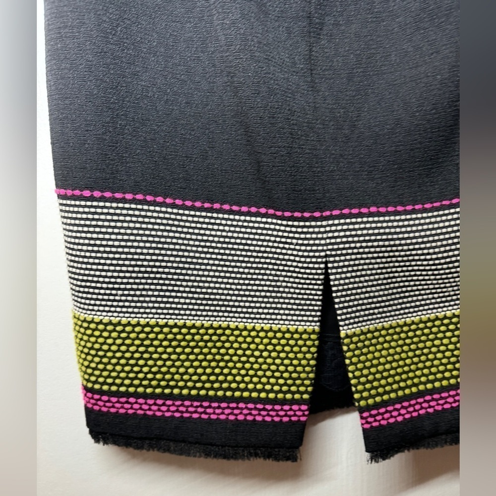 Trina Turk Pencil A Line Textured Cotton Wool Blend Black Pink Striped Skirt 2 - Picture 10 of 13